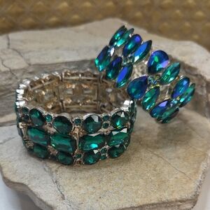 Elegant Green and Blue Crystal Bracelet Set
